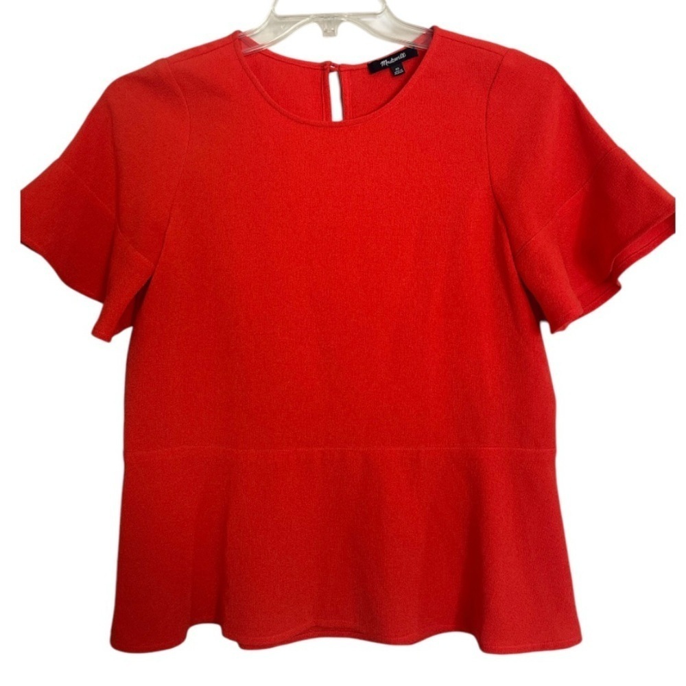 Madewell Red Boxy Flutter Sleeve Blouse